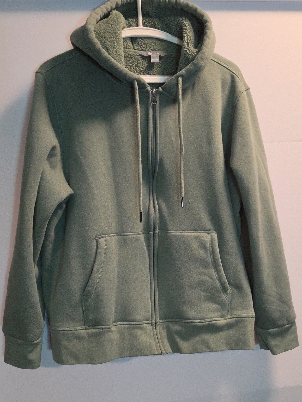 Sierra Sherpa Lined Zip Hoodie Sage Green Cozy Fleece Jacket M